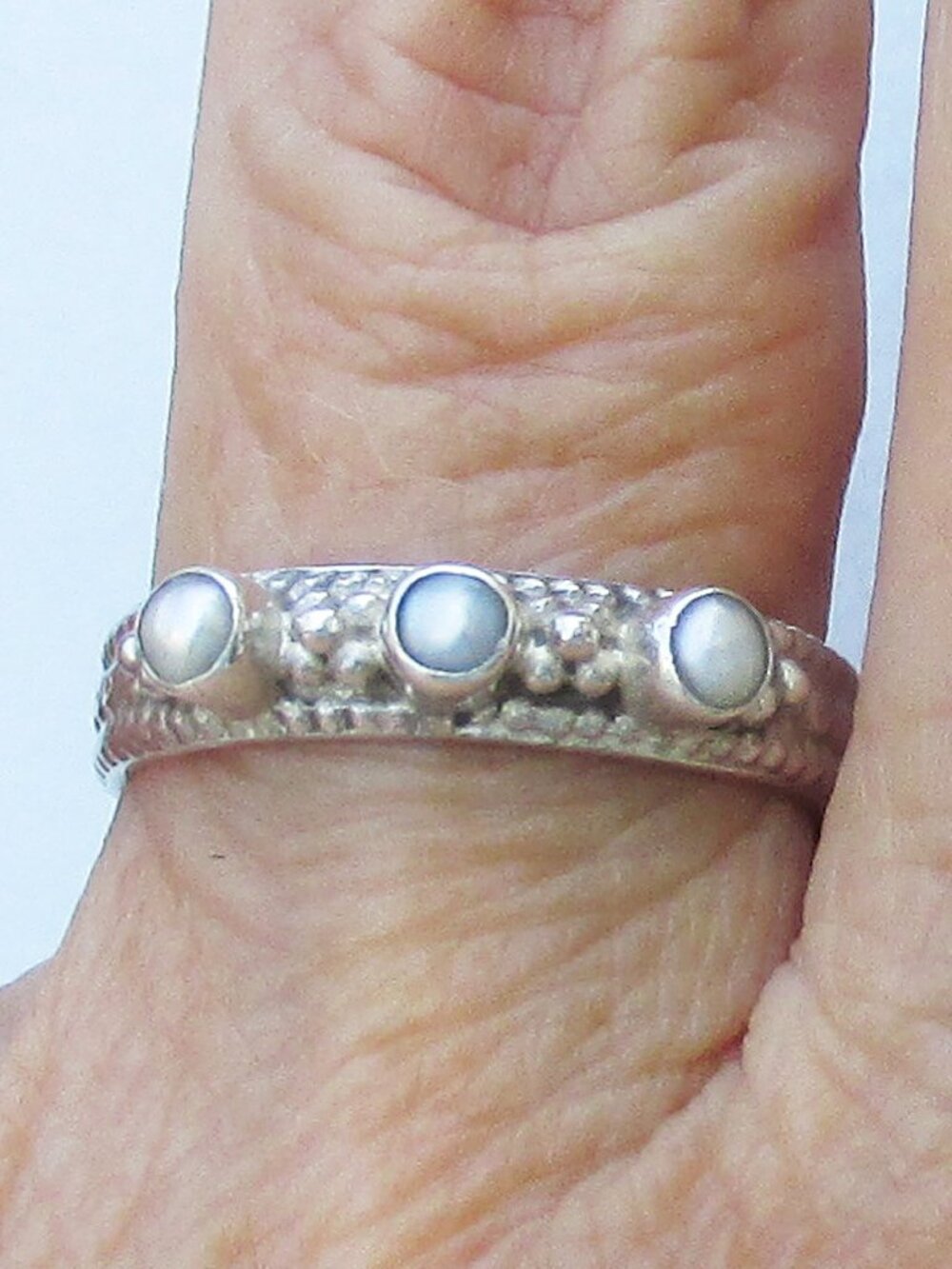 Vintage Sterling 3 silver and pearl Ring Size 8